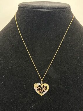 10K Tri-Color Gold "I Love You" Heart Pendant Necklace 18" Rope Chain CPC 10kt